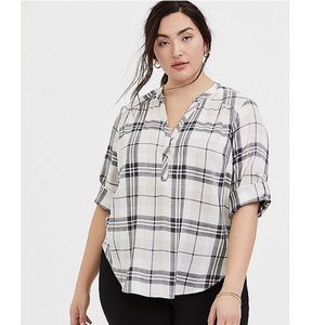 {torrid} Harper Ivory Plaid Twill Pullover Blouse